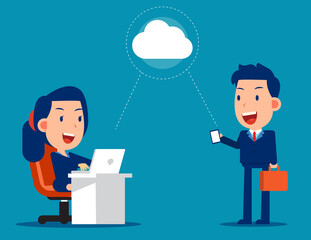 Cloud computing concept. Business cartoon vector illustration