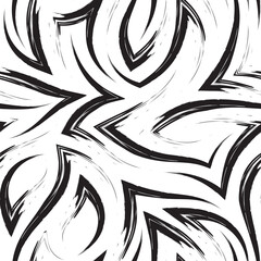 Seamless vector pattern of corners and flowing stripes.Seamless pattern of zigzags and waves in monochrome colors.Simple monochrome texture made from abstract shapes and stripes.