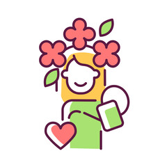 Self acceptance RGB color icon. Self care and positive thinking. Psychological method to avoid panic attacks. Mental disorders prevention. Isolated vector illustration. Simple filled line drawing