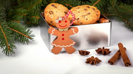 gingerbread cookies and christmas decorations