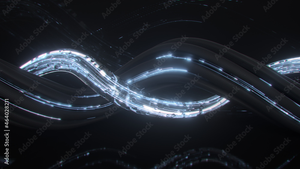 Poster twisting shape with glowing lines 3d render