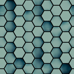 Seamless pattern of teal hexagon tiles 3D rendering illustration