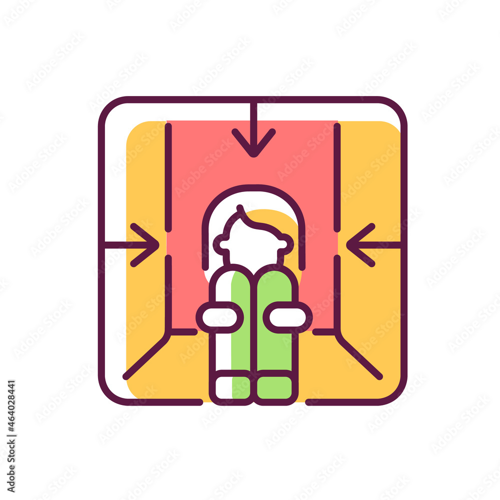 Poster claustrophobia rgb color icon. fear of enclosed spaces as panic attack trigger. mental disorder and 