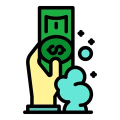 Hand wash money icon. Outline hand wash money vector icon color flat isolated