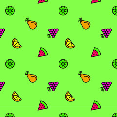 Fruits colorful pattern on bright background. Vector illustration