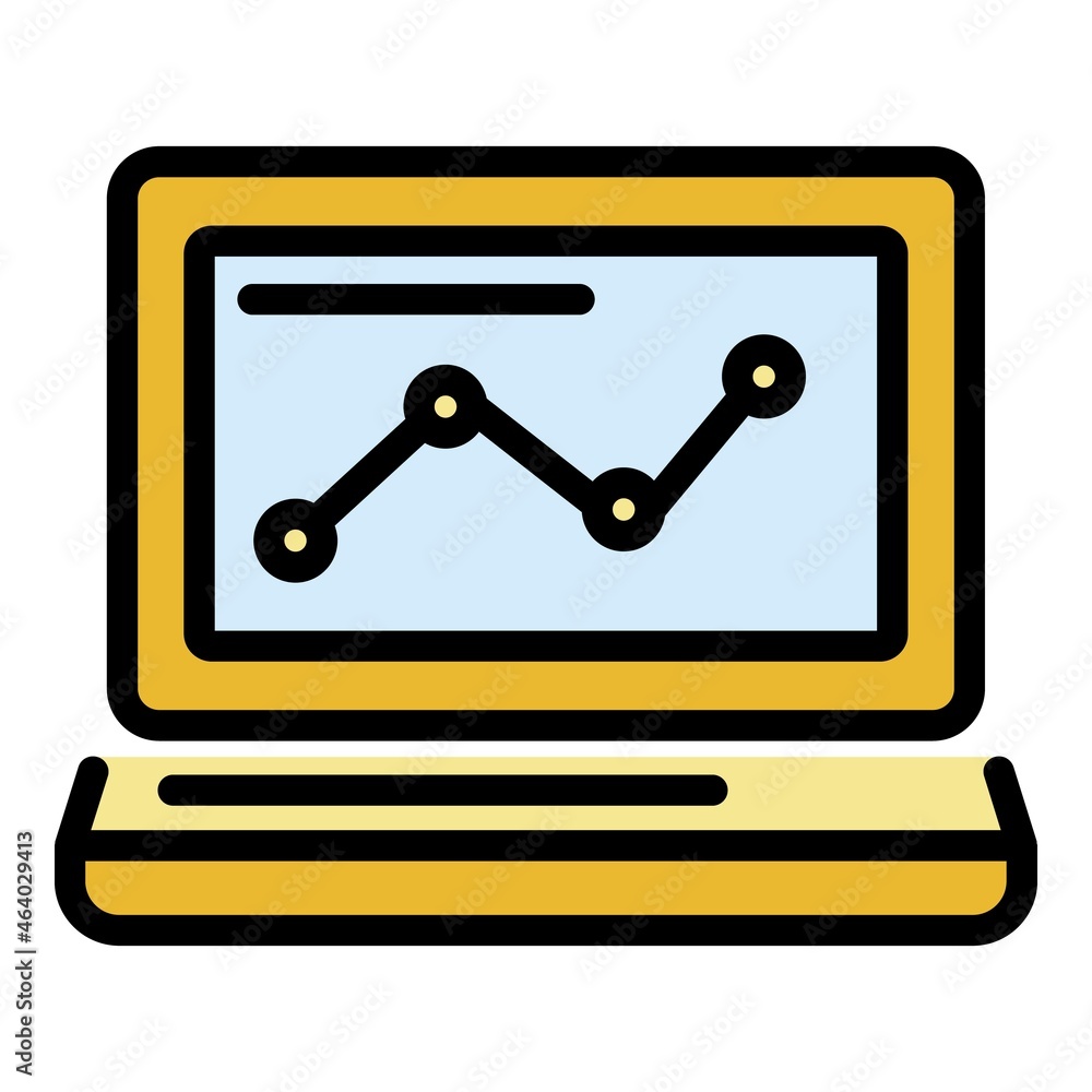 Poster laptop graph icon. outline laptop graph vector icon color flat isolated