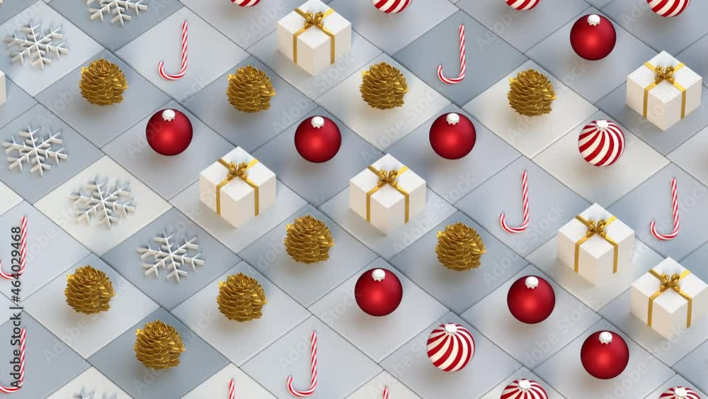 Poster turning christmas decoration. isometric seamless loop 3d render animation