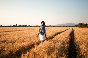 Young farmer standing in the middle of the field