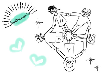 協力する世界の子どもたちのシンプルイラスト