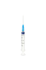 Disposable syringe 5 ml with open needle isolated on white background