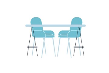 Vector flat cartoon table and couple of chairs isolated on empty background-room interior elements,home life comfort concept,web site banner ad design