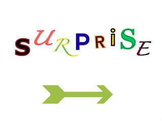 Surprise written on a white background with colourful letters