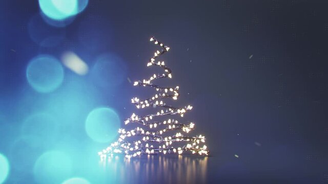 Christmas tree made of string lights. 3D render animation