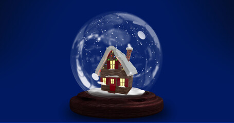 Image of snow globe over blue background