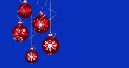 Image of christmas tree balls over blue background