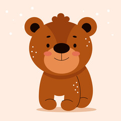 Obraz na płótnie Canvas Cute brown bear in cartoon flat style. Forest animals. Vector illustration for nursery, print on textiles.
