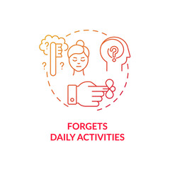 Forgets daily activities concept icon. Inattentive symptom abstract idea thin line illustration. Excessive forgetfulness. Memory problems. ADHD sign. Vector isolated outline color drawing