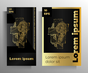 Cover design for book, magazine, brochure, catalog, poster, banner. Set of vector templates. The graphic elements are drawn by hand.