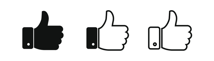 Hand Thumb Up icon set flat. Illustration isolated on white background. Vector grey sign symbol