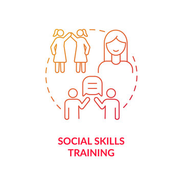 Social Skills Training Concept Icon. ADHD Treatment Abstract Idea Thin Line Illustration. Solving Communication Problems. Preventing Interpersonal Difficulties. Vector Isolated Outline Color Drawing