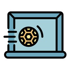 Soccer ball in gate icon. Outline soccer ball in gate vector icon color flat isolated
