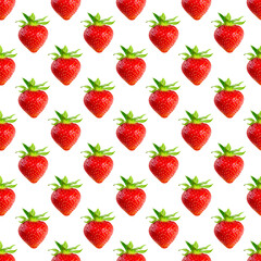 Ripe strawberries on a white background, seamless pattern.