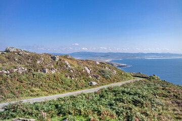 Fototapeta na wymiar Road next to the viewpoint between Marmeelan and Crohy Head, Dungloe - County Donegal - Ireland.