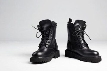 Trendy men's shoes. fashion still life. classic black boots