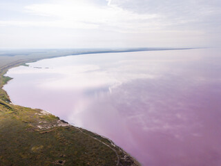 Aerial view of beautiful pink lake