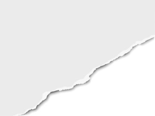 Torn bottom right part of sheet of white paper with white background under it. Template paper design.