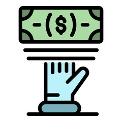 Take cash money icon. Outline take cash money vector icon color flat isolated