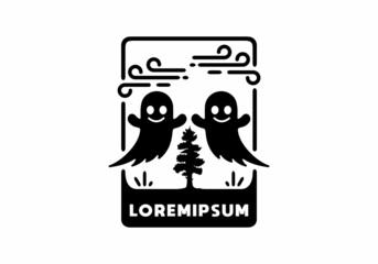 Line art illustration of halloween ghost