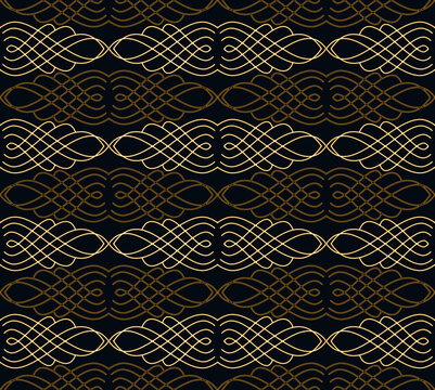 calligraphic loops seamless in gold and black shades