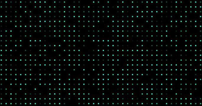 4k animated matrix green blue grid. Animation background. HD design element. Programming cyberspace binary one zero abstract BG. Web 3d coding digital pattern. Little blinking dots. Seamless looping 