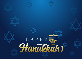 Fototapeta na wymiar Happy Hanukkah lettering background with menorah and David stars. Vector illustration