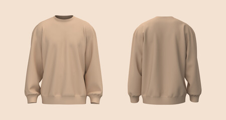 Blank sweatshirt mock up in front and back views, 3d rendering, 3d illustration