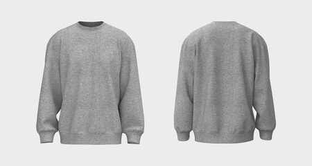 Blank sweatshirt mock up in front and back views, 3d rendering, 3d illustration - obrazy, fototapety, plakaty