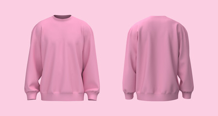 Blank sweatshirt mock up in front and back views, 3d rendering, 3d illustration