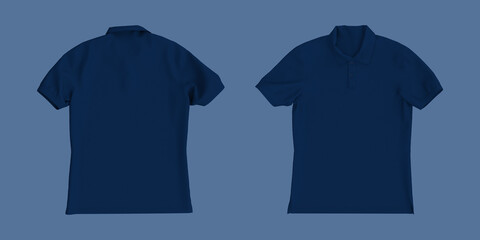 Blank collared shirt mockup, front and back views, tee design presentation for print, 3d rendering, 3d illustration