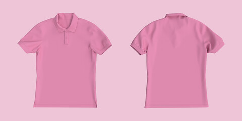 Blank collared shirt mockup, front and back views, tee design presentation for print, 3d rendering, 3d illustration