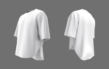 men's oversized t-shirt mockup in front, side and back views, design presentation for print, 3d illustration, 3d rendering