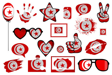 All world countries A-Z. Full scrapbook kit in colors of national flag. Elements on white background. Tunisia