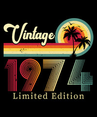 Vintage 1974 Birthday T-shirt Design	 - obrazy, fototapety, plakaty