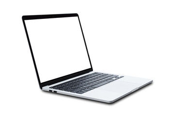 Laptop computer with blank screen isolated on white background.