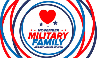 Obraz premium National Military Family Month in United States. Celebrate annual in November. Thank you for military family. Patriotic american elements. Poster, card, banner, background. Vector illustration