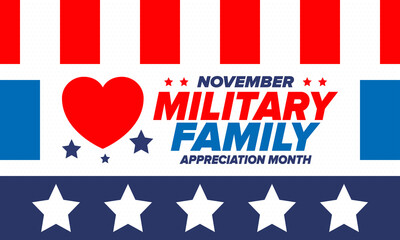 National Military Family Month in United States. Celebrate annual in November. Thank you for military family. Patriotic american elements. Poster, card, banner, background. Vector illustration