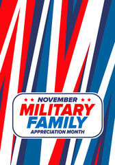 National Military Family Month in United States. Celebrate annual in November. Thank you for military family. Patriotic american elements. Poster, card, banner, background. Vector illustration