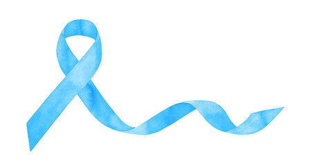 Watercolour illustration of light blue waving Ribbon with creative brush strokes. One single object. Hand painted watercolor sketchy drawing, isolated clip art element for design, print, banner, card.