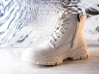 White leather water proof winter boots