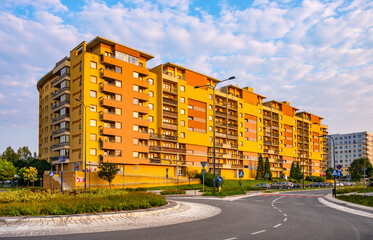 Ursynow district intensive residential developments at Gandhi street near Las Kabacki Forest in Warsaw in central Poland - obrazy, fototapety, plakaty